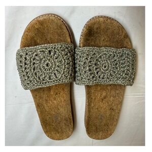 The Sak Mendocino‎ Medallion Gray/Tan Crochet & Cork Slide Sandals